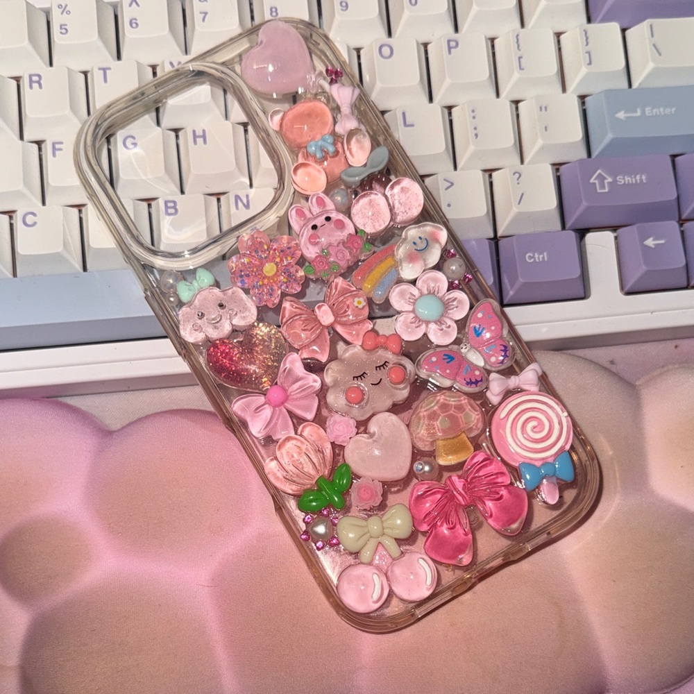 Pink Charm Phone Case - Clear Cover DIY iPhone 16 pro